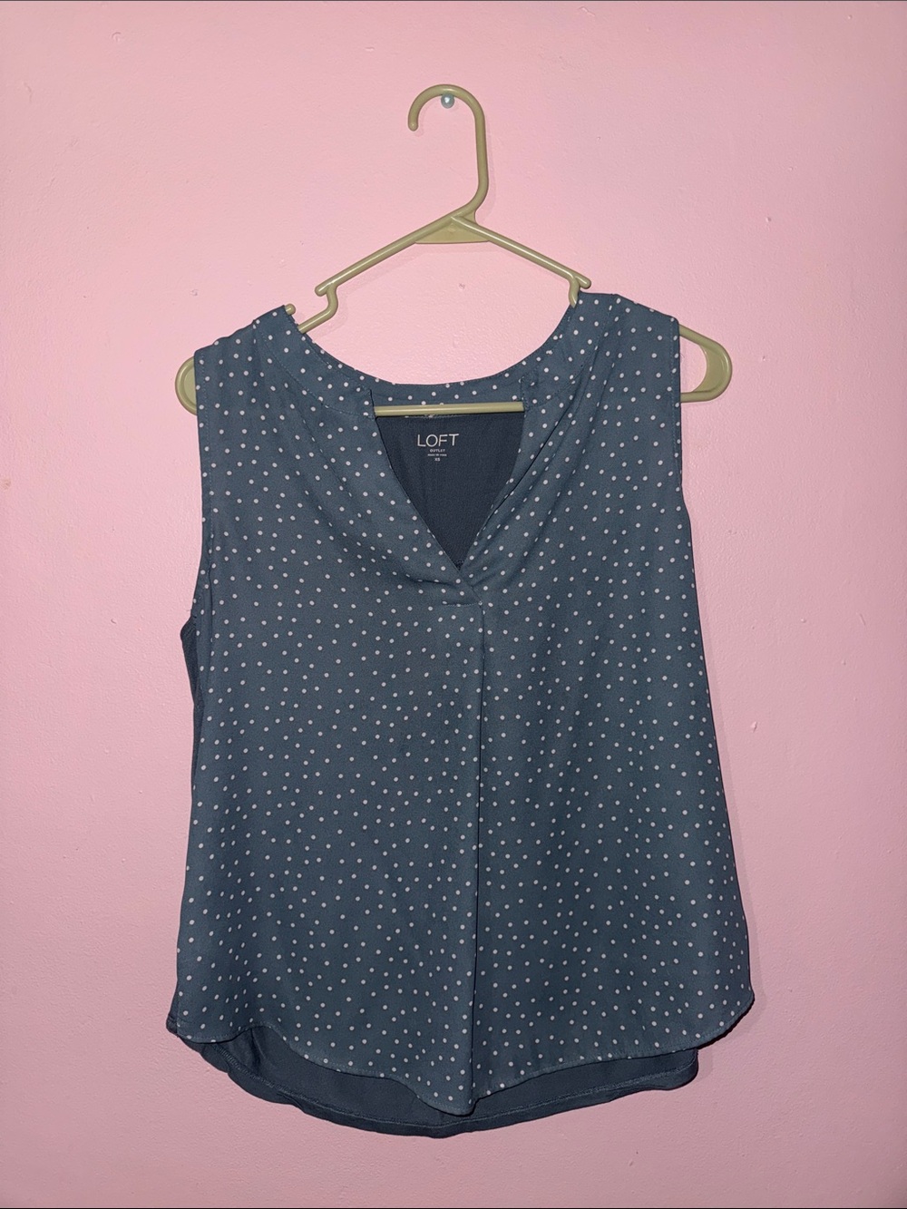 LOFT Slate Blue Polka Dot Sleeveless V-Neck Top